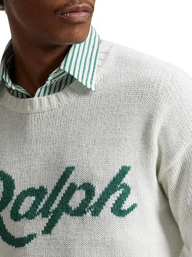 Polo Ralph Lauren Men's Logo Linen-Cotton Crewneck Sweater - Deckwash White Combo | Thumbnail 6 Polo Ralph Lauren Men's Logo Linen-Cotton Crewneck Sweater - Deckwash White Combo | Thumbnail 6