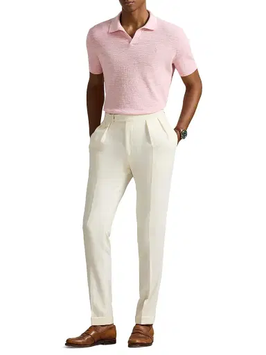 Polo Ralph Lauren Men's Cotton-Linen Knit Polo Shirt - Carmel Pink Deck Wash White - Size XXL | Thumbnail 2