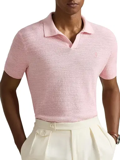 Polo Ralph Lauren Men's Cotton-Linen Knit Polo Shirt - Carmel Pink Deck Wash White - Size XXL | Thumbnail 3