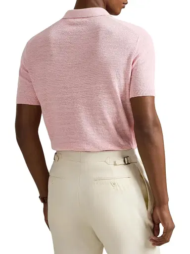 Polo Ralph Lauren Men's Cotton-Linen Knit Polo Shirt - Carmel Pink Deck Wash White - Size XXL | Thumbnail 4