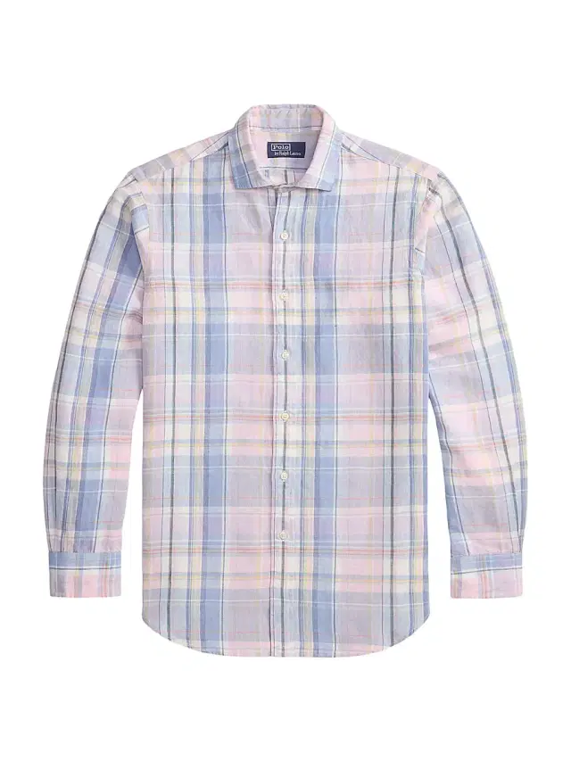 Men's Slubby Linen Plaid Shirt - Pink Blue Multi