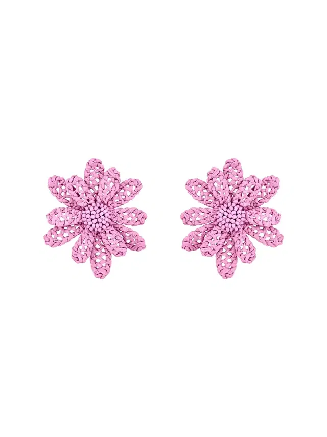 Women's  Woven Flower Raffia Stud Earrings - Tulip