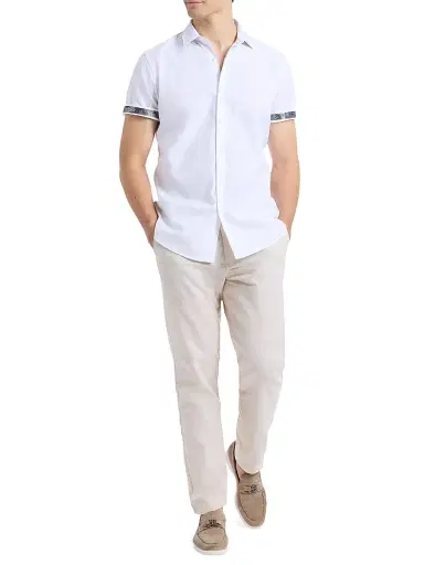 Robert Graham Men's Sutton Solid Linen-Cotton Shirt - White | Thumbnail 2