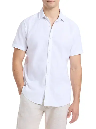 Robert Graham Men's Sutton Solid Linen-Cotton Shirt - White | Thumbnail 3