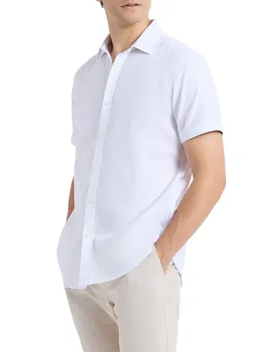Robert Graham Men's Sutton Solid Linen-Cotton Shirt - White | Thumbnail 4