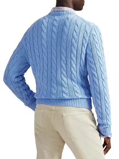 Polo Ralph Lauren Men's Cable-Knit Roving Cotton Sweater - Austin Blue - Size XL | Thumbnail 4