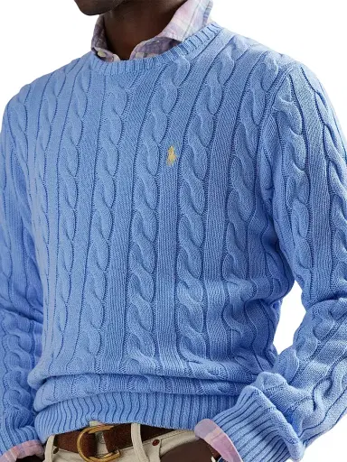 Polo Ralph Lauren Men's Cable-Knit Roving Cotton Sweater - Austin Blue - Size XL | Thumbnail 5
