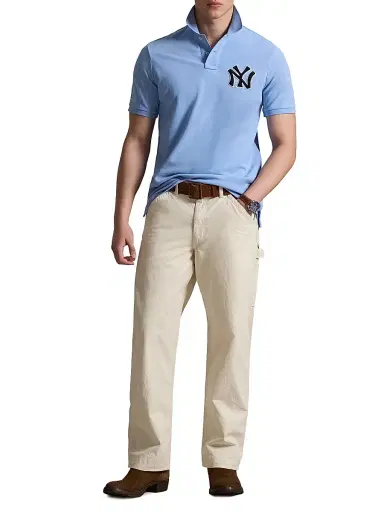 Polo Ralph Lauren Men's Yankees Mesh Knit Polo Shirt - Blue Lagoon - Size XXL | Thumbnail 2