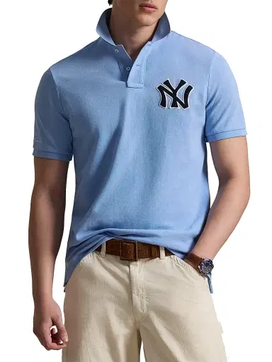 Polo Ralph Lauren Men's Yankees Mesh Knit Polo Shirt - Blue Lagoon - Size XXL | Thumbnail 3