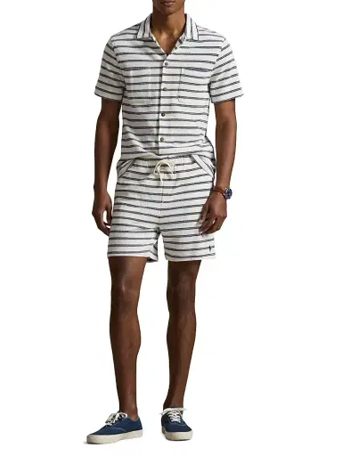 Polo Ralph Lauren Men's Striped Cotton-Blend Camp Shirt - Pale Cream Newport Navy - Size XXL | Thumbnail 2
