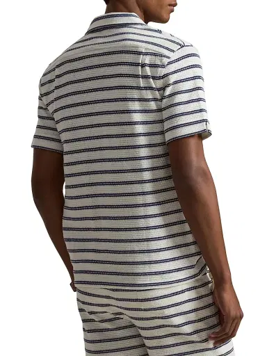 Polo Ralph Lauren Men's Striped Cotton-Blend Camp Shirt - Pale Cream Newport Navy - Size XXL | Thumbnail 4