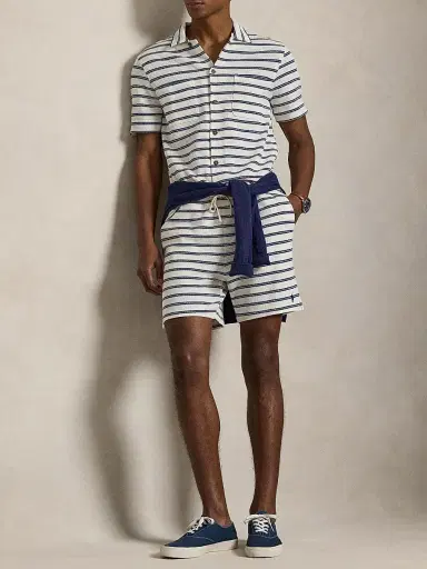 Polo Ralph Lauren Men's Striped Cotton-Blend Camp Shirt - Pale Cream Newport Navy - Size XXL | Thumbnail 8