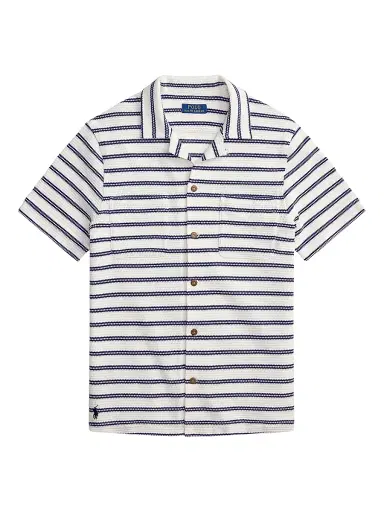 Polo Ralph Lauren Men's Striped Cotton-Blend Camp Shirt - Pale Cream Newport Navy - Size XXL | Thumbnail 1