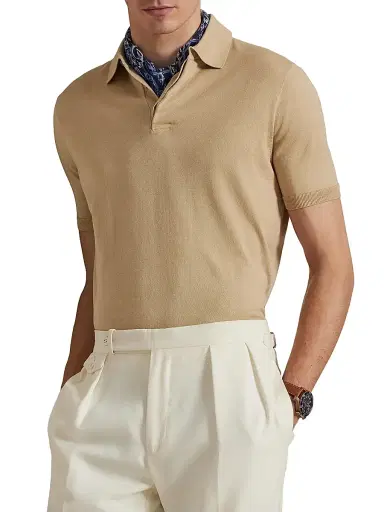 Polo Ralph Lauren Men's Cutaway Collar Cotton Polo Shirt - Classic Tan - Size XXL | Thumbnail 3 Polo Ralph Lauren Men's Cutaway Collar Cotton Polo Shirt - Classic Tan - Size XXL | Thumbnail 3
