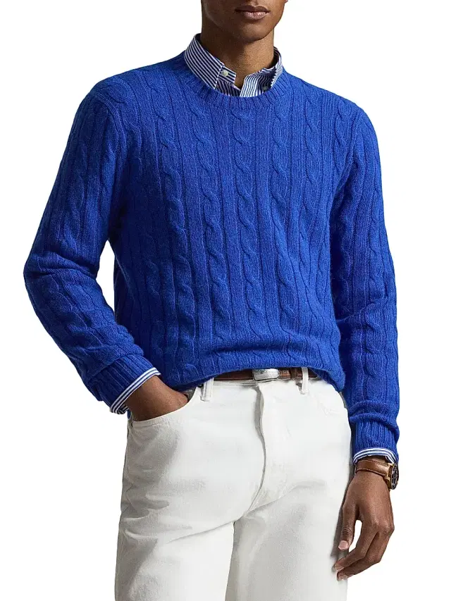 Polo Ralph Lauren Men's Cashmere Cable-Knit Sweater - Benitoite Blue Hthr
