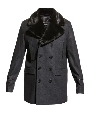 Karl Lagerfeld Paris Men 's Wool Peacoat w/ Faux Fur Collar | Thumbnail 1