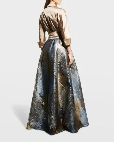 Rickie Freeman for Teri Jon Taffeta Shirtdress w/ Feather Metallic Jacquard | Thumbnail 3 Rickie Freeman for Teri Jon Taffeta Shirtdress w/ Feather Metallic Jacquard | Thumbnail 3