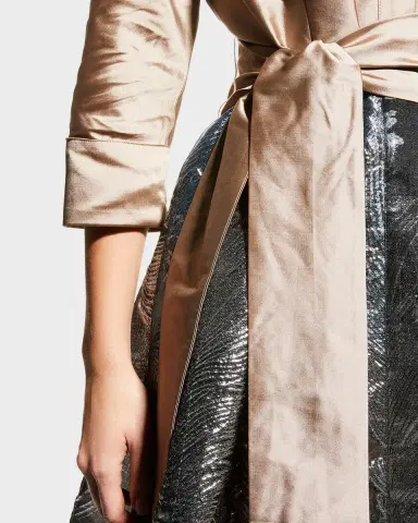 Rickie Freeman for Teri Jon Taffeta Shirtdress w/ Feather Metallic Jacquard | Thumbnail 5 Rickie Freeman for Teri Jon Taffeta Shirtdress w/ Feather Metallic Jacquard | Thumbnail 5
