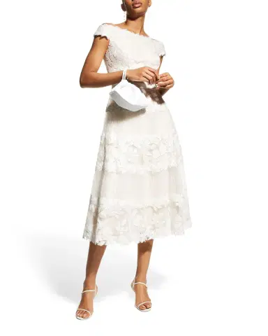 Tadashi Shoji Off-the-Shoulder Cap-Sleeve Lace Midi Dress | Thumbnail 2