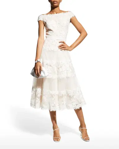 Tadashi Shoji Off-the-Shoulder Cap-Sleeve Lace Midi Dress | Thumbnail 3