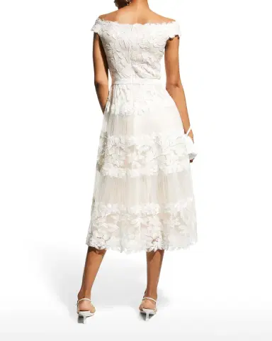 Tadashi Shoji Off-the-Shoulder Cap-Sleeve Lace Midi Dress | Thumbnail 4