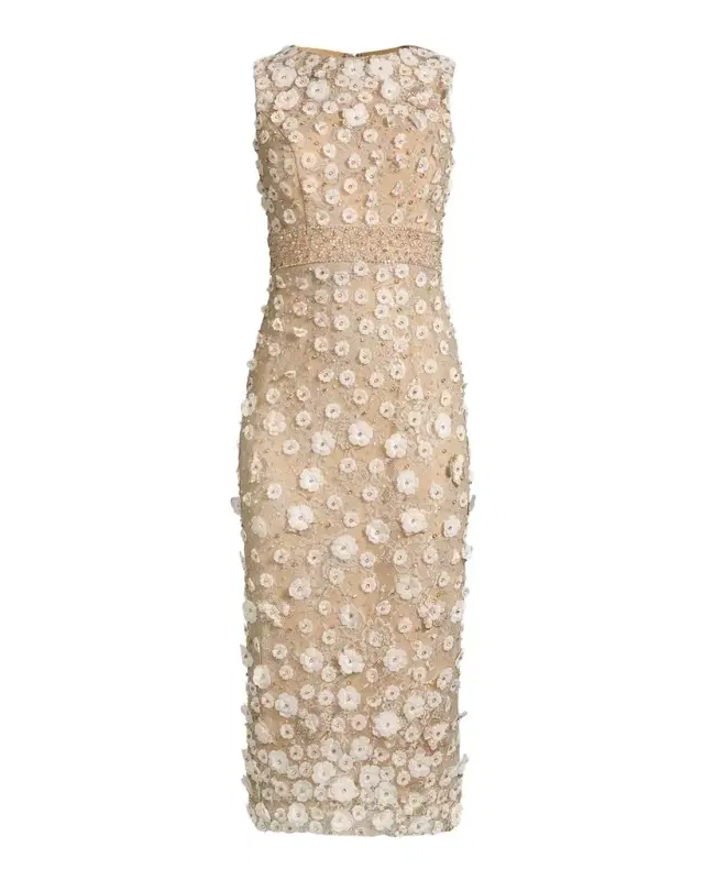 Mac Duggal Beaded Floral Applique Bodycon Midi Dress
