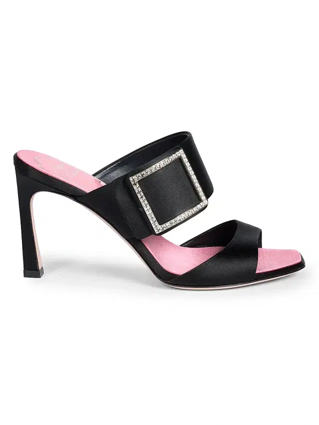 Roger Vivier Women's Trompette 85MM Strass Crystal Buckle Satin Mules - Black