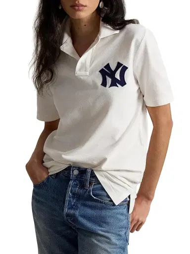 Polo Ralph Lauren Men's Yankees Mesh Knit Polo Shirt - Deckwash White - Size XXL | Thumbnail 5