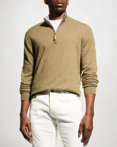 Neiman Marcus Men's Wool-Cashmere 1/4-Zip Sweater | Thumbnail 4 Neiman Marcus Men's Wool-Cashmere 1/4-Zip Sweater | Thumbnail 4