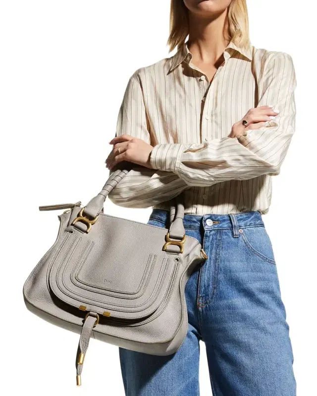 Chloe Marcie Medium Double Carry Satchel Bag in Grained Leather