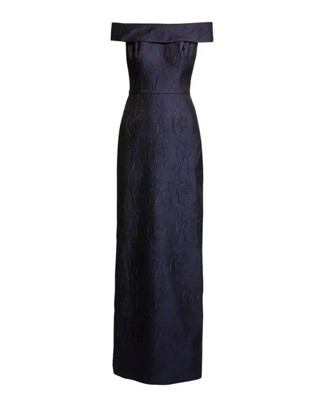 Rickie Freeman for Teri Jon Off-Shoulder Jacquard Column Gown