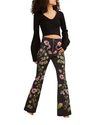Cynthia Rowley V-Neck Long-Sleeve Rib-Knit Top | Thumbnail 3
