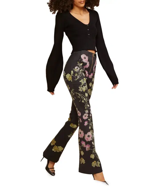 V-Neck Long-Sleeve Rib-Knit Top