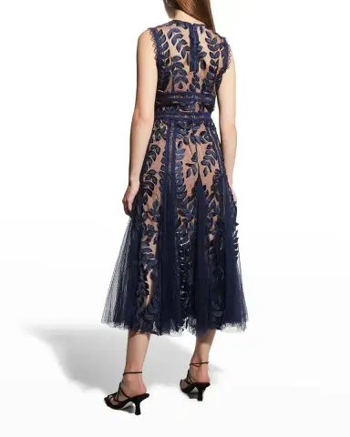 Bronx and Banco Saba Leaf-Appliqué Lace Midi Dress | Thumbnail 4