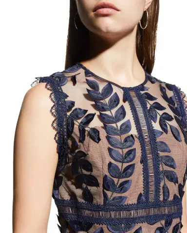 Bronx and Banco Saba Leaf-Appliqué Lace Midi Dress | Thumbnail 5