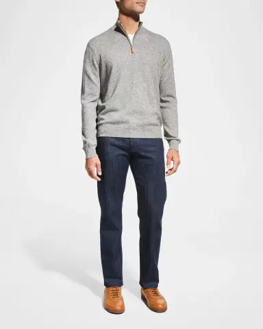Neiman Marcus Men's Wool-Cashmere 1/4-Zip Sweater | Thumbnail 2 Neiman Marcus Men's Wool-Cashmere 1/4-Zip Sweater | Thumbnail 2