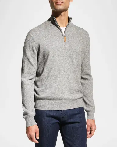 Neiman Marcus Men's Wool-Cashmere 1/4-Zip Sweater | Thumbnail 4 Neiman Marcus Men's Wool-Cashmere 1/4-Zip Sweater | Thumbnail 4
