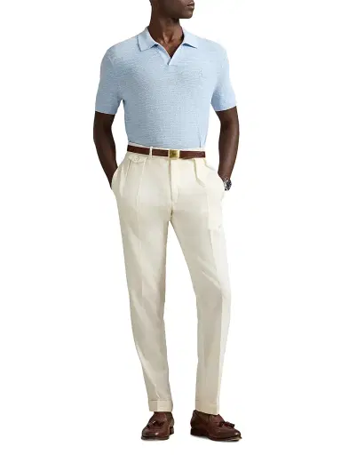 Polo Ralph Lauren Men's Cotton-Linen Knit Polo Shirt - Office Blue Deck Wash White - Size XXL | Thumbnail 2 Polo Ralph Lauren Men's Cotton-Linen Knit Polo Shirt - Office Blue Deck Wash White - Size XXL | Thumbnail 2