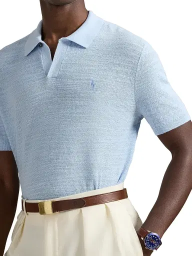 Polo Ralph Lauren Men's Cotton-Linen Knit Polo Shirt - Office Blue Deck Wash White - Size XXL | Thumbnail 5 Polo Ralph Lauren Men's Cotton-Linen Knit Polo Shirt - Office Blue Deck Wash White - Size XXL | Thumbnail 5