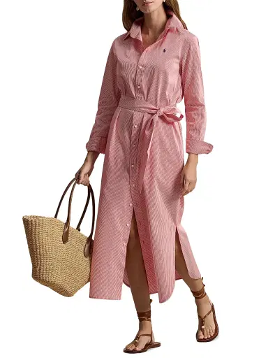 Polo Ralph Lauren Women's Striped Woven Cotton Shirtdress - Red White - Size 8 | Thumbnail 2 Polo Ralph Lauren Women's Striped Woven Cotton Shirtdress - Red White - Size 8 | Thumbnail 2