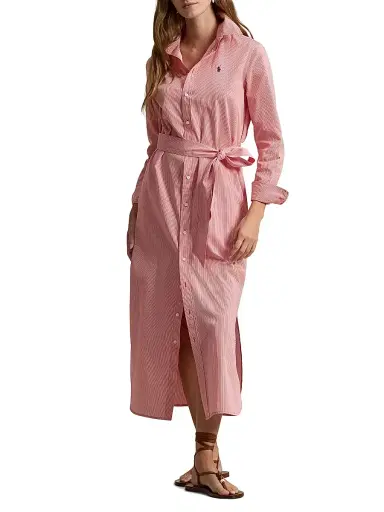 Polo Ralph Lauren Women's Striped Woven Cotton Shirtdress - Red White - Size 8 | Thumbnail 3 Polo Ralph Lauren Women's Striped Woven Cotton Shirtdress - Red White - Size 8 | Thumbnail 3