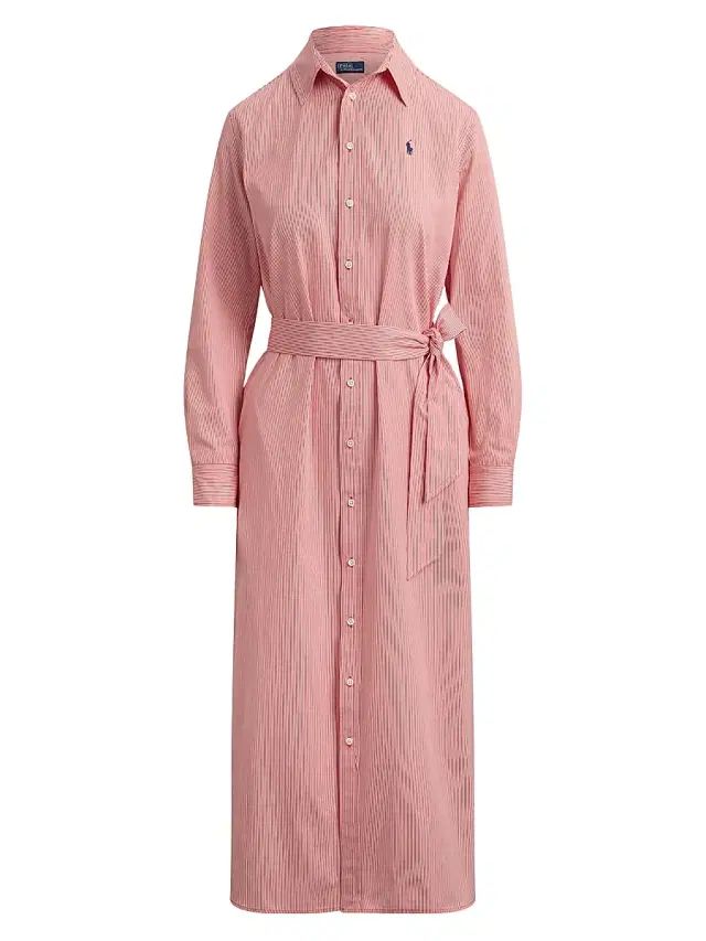 Women's Striped Woven Cotton Shirtdress - Red White