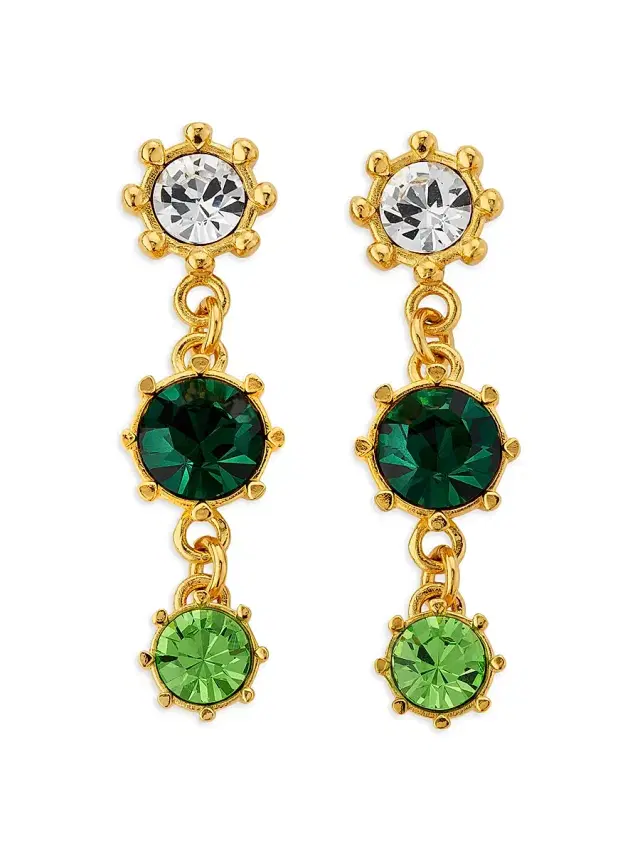 Women's 24K-Gold-Plated, Imitation Pearl & Glass Crystal Drop Earrings - Peridot