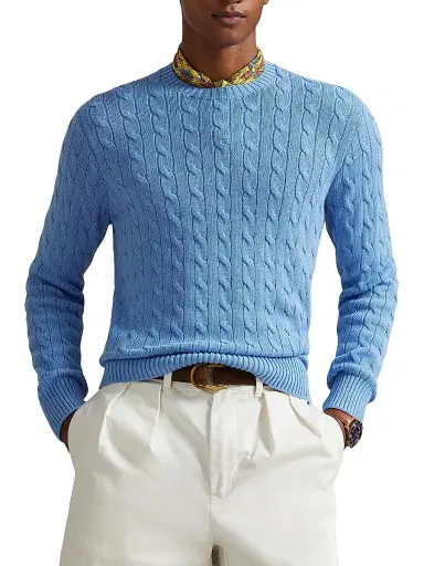 Polo Ralph Lauren Men's Cotton Cable-Knit Crewneck Sweater - Sky Blue - Size XXL | Thumbnail 3