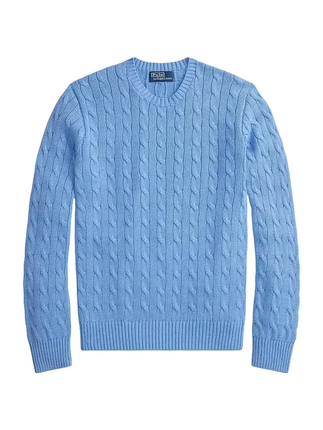 Polo Ralph Lauren Men's Cotton Cable-Knit Crewneck Sweater - Sky Blue