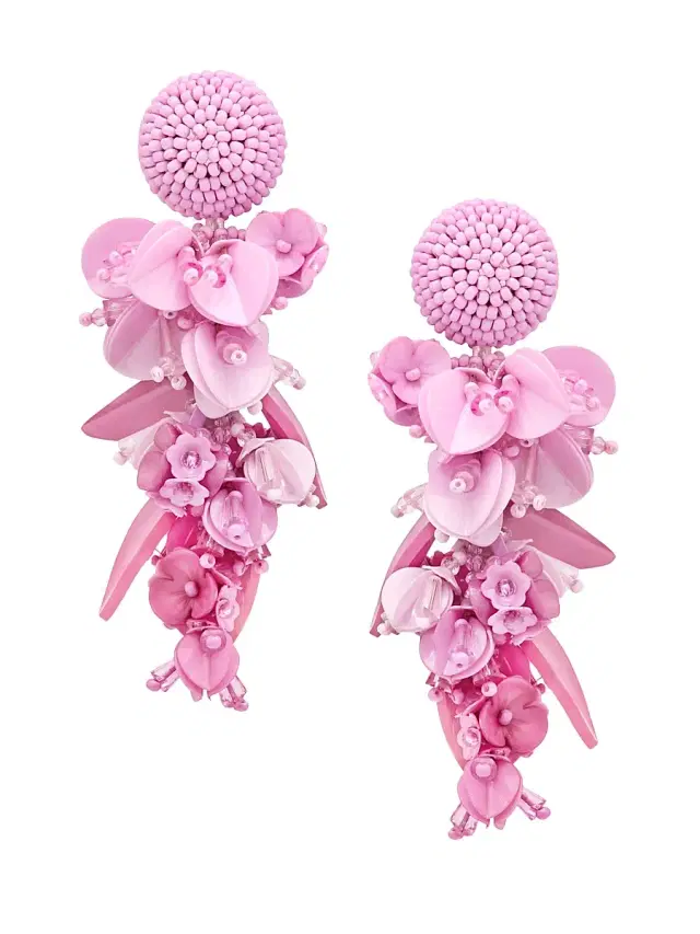 Women's Glass Beaded Flower Clip-On Drop Earrings - Tulip