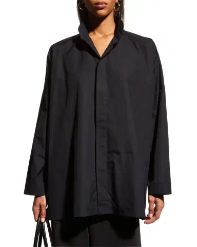 Eskandar Wide Double Stand Collar Shirt - Long | Thumbnail 4 Eskandar Wide Double Stand Collar Shirt - Long | Thumbnail 4