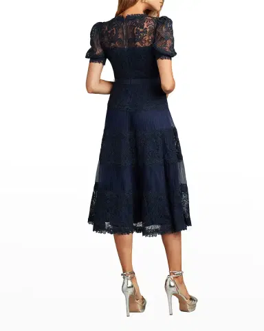 Tadashi Shoji V-Neck Short-Sleeve Lace Tiered Midi Dress | Thumbnail 3