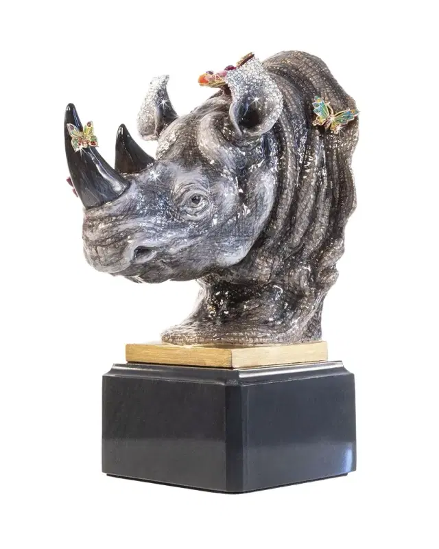 Jay Strongwater Rhino Bust Mount With Butterflies Objet