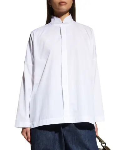 Eskandar Wide Longer-Back Double Stand Collar Shirt (Mid Plus Length) | Thumbnail 4